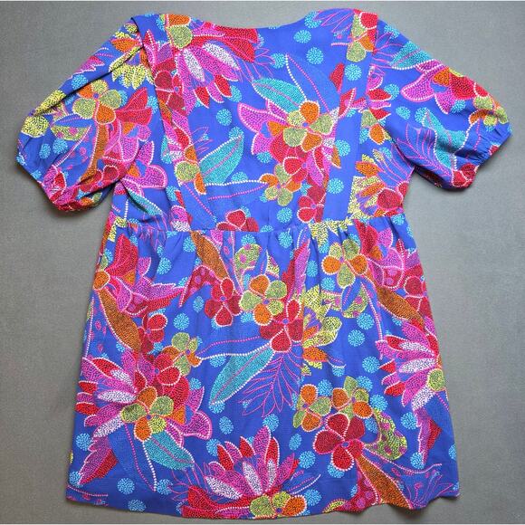 Sugar Lips Dress Size XL Bold Colorful Artwear Floral Puff‎ Sleeves Textile Art - Picture 7 of 9